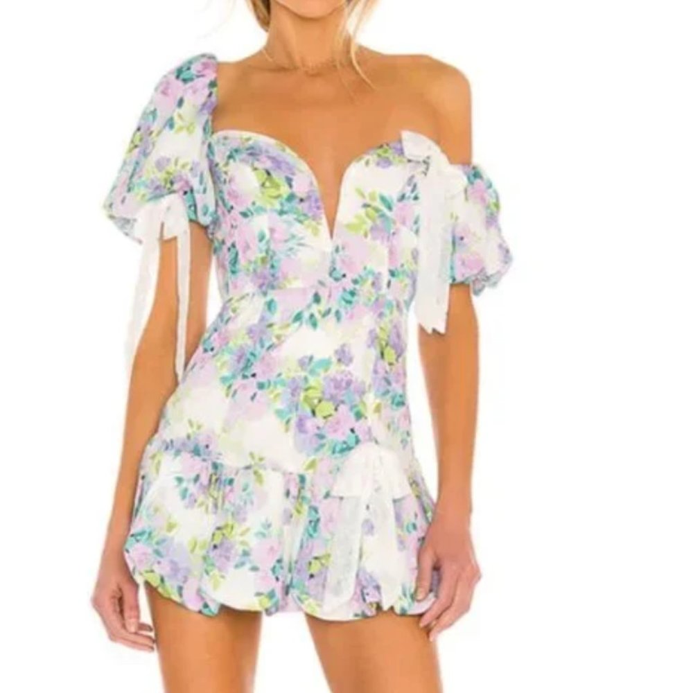 Asymmetrical Puff Sleeve floral mini dress